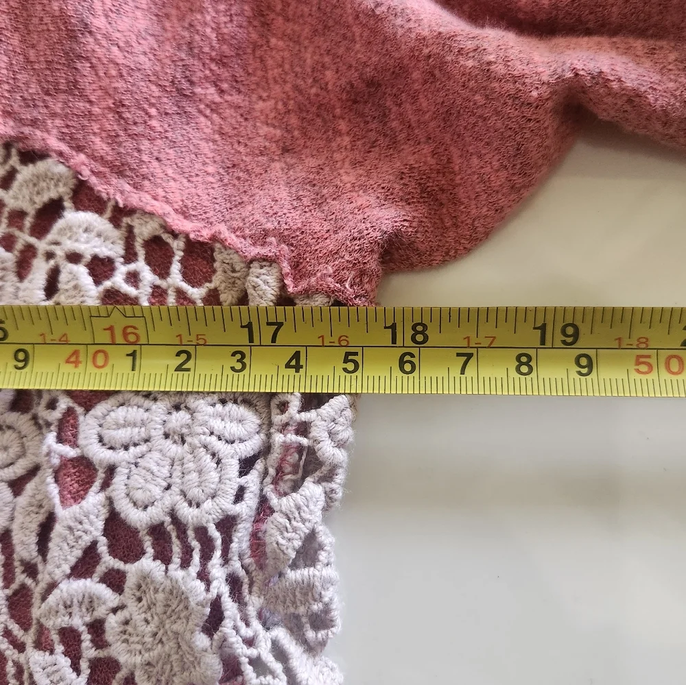 Free People Crochet Daisy Lace Ragland Long Sleeves Scoop Neck Top